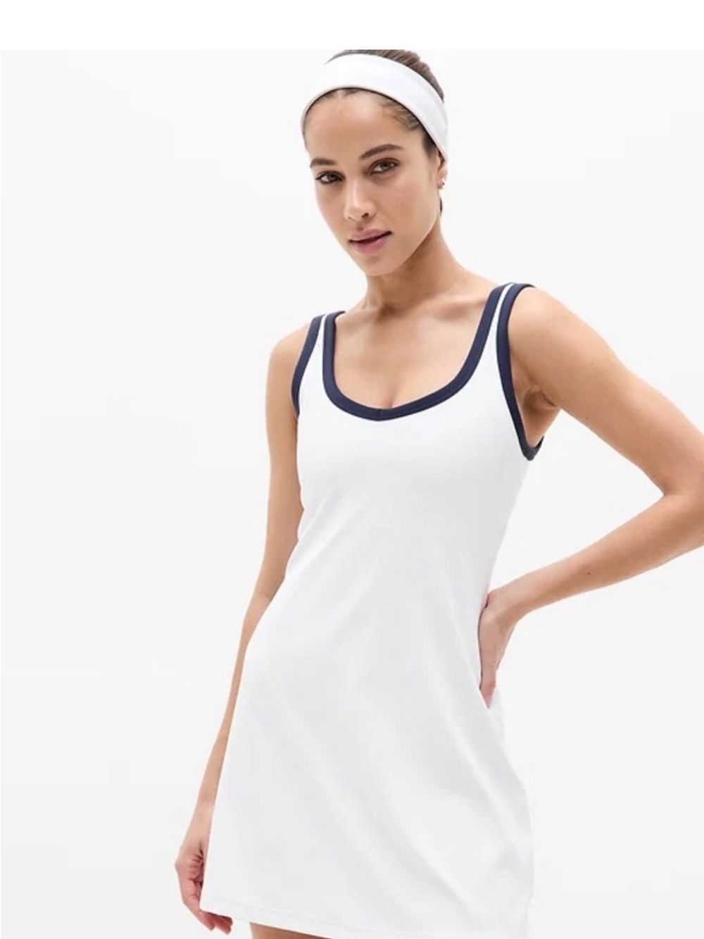 Athleta Transcend tipped tennis dress - white with navy trim - NWT